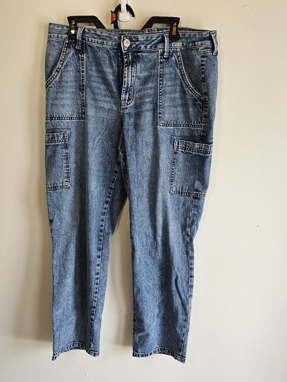 Natural Reflections High Rise Cargo Utility Jeans Denim Straight Leg Pants Size